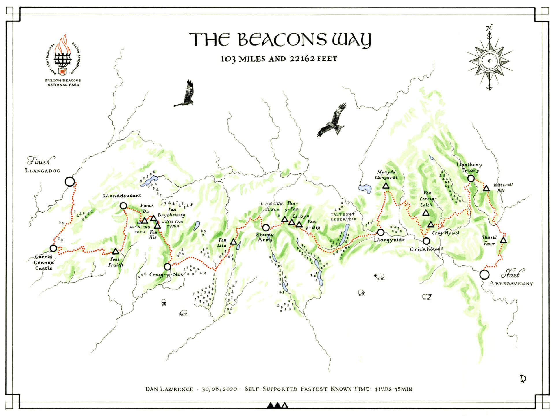 The Beacons Way - ink on 30x40cm Hahnemühle Britannia paper